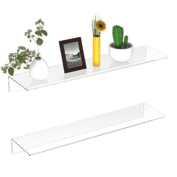2 PCS 24" Acrylic Floating Shelves, Clear Wall Display Shelves for Lego, Plant - Picture 1 of 7